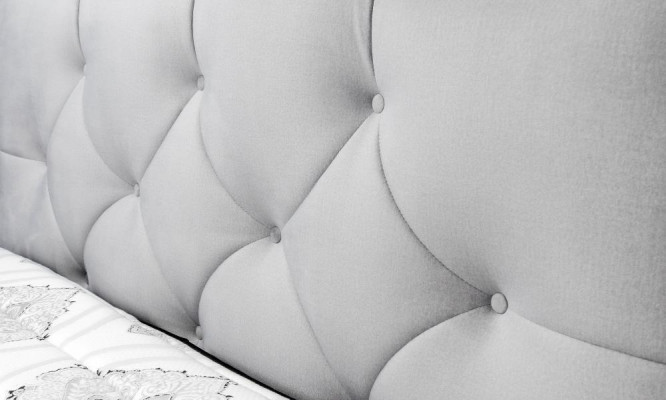 Bett Wäiss Modernen Design Stoff Polster Schlofkummer Duebelbett Holz Elegantes Nei