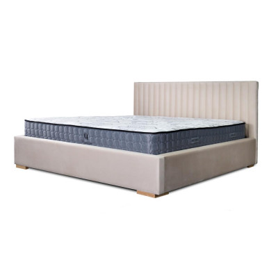 Bett Beige Duebelbett Holz Modern Elegantes Bett Polster Stoff Schlofzëmmer Nei