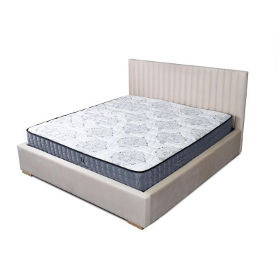 Bett Beige Duebelbett Holz Modern Elegantes Bett Polster Stoff Schlofzëmmer Nei