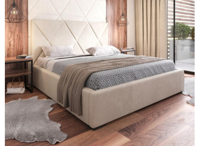 Bett Beige Duebelbett Stil Elegantes Bett Polster Stoff Schlofzëmmer Modern Nei