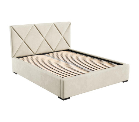 Bett Beige Duebelbett Stil Elegantes Bett Polster Stoff Schlofzëmmer Modern Nei