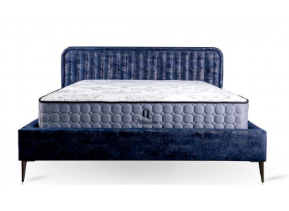 Bett Blo Duebelbett Schlofkummer Holz Miwwelen Design Eleganten Polster Stoff Neit
