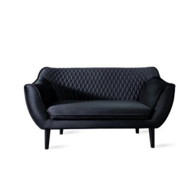 Sofa 2 Sëtzer Schwaarz Modern Wunnzëmmer Luxus Design Holz Miwwelen Polster Stoff