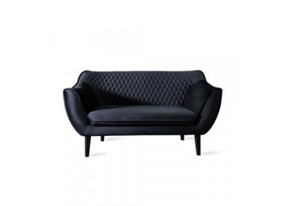 Sofa 2 Sëtzer Schwaarz Modern Wunnzëmmer Luxus Design Holz Miwwelen Polster Stoff