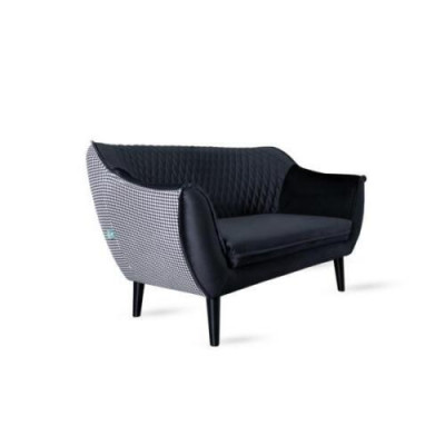 Sofa 2 Sëtzer Schwaarz Modern Wunnzëmmer Luxus Design Holz Miwwelen Polster Stoff