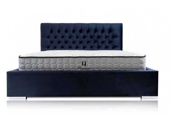 Bett Blo Modern Design Stoff Polster Schlofzëmmer Duebelbett Holz Elegantes Neit