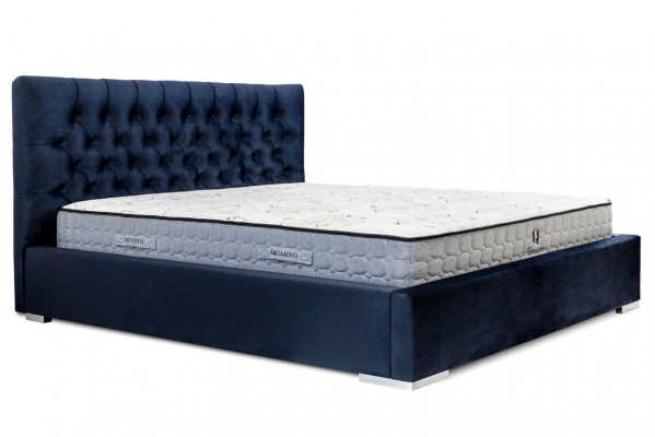 Bett Blo Modern Design Stoff Polster Schlofzëmmer Duebelbett Holz Elegantes Neit