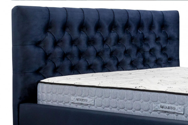 Bett Blo Modern Design Stoff Polster Schlofzëmmer Duebelbett Holz Elegantes Neit