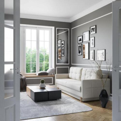 Sofa 3 Sëtzer Wäiss Sofaen Sëtz Wunnzëmmer Modernen Design Polster Stoff Luxus Nei