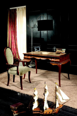 Holzmiwwelen Luxus Büro 2-Stéck Set Schreifdësch Sessel Italienesch Dëscher Barock