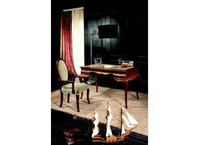 Holzmiwwelen Luxus Büro 2-Stéck Set Schreifdësch Sessel Italienesch Dëscher Barock