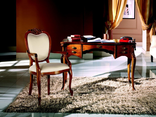 Holz Miwwel Luxus Büro 2tlg Set Schreifdësch Sessel Italienesch Luxus