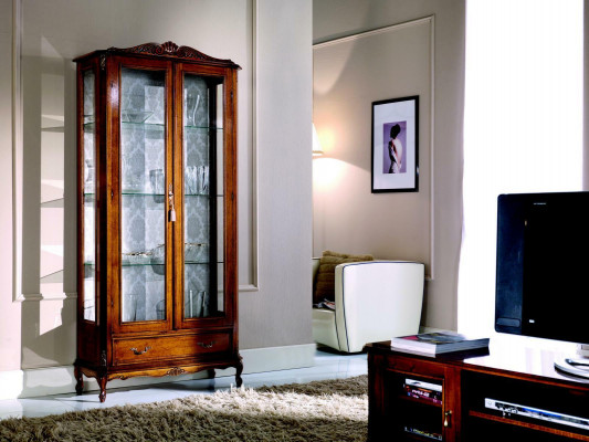 Designer Luxus Holz Vitrin Braun 2 Glasdieren 1 Tirang Italienesch Miwwelen