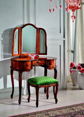 Italienesch Miwwele Holz 2 Stéck Luxus Schminktisch Hocker Barock Schlofzëmmer Miwwele