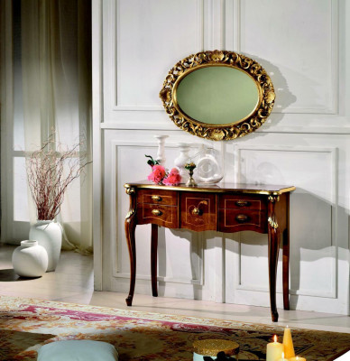 Holz Italienesch Miwwelstil Barock Luxus Konsolentisch Spigel Sideboard 2tlg Set Nei