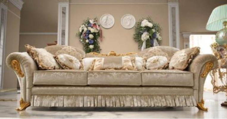 Canapé Design Dräisiichter Couch Polster 3er Canapéen Zëmmer Miwwelen Beige Canapéë Stoff