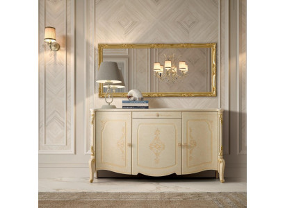 Kommode mat Spigel Holz Kommoden Miwwelen Schaf Schlofzëmmer Schwaarz Sideboard