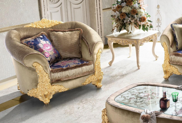 1-Sëtzer Sesseldesign Art déco Stull Gestofféiert Club Nei Relax Stoff Textil Lounge