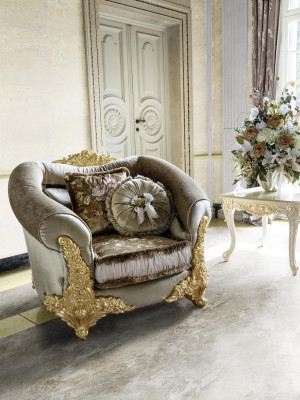 1-Sëtzer Sesseldesign Art déco Stull Gestofféiert Club Nei Relax Stoff Textil Lounge