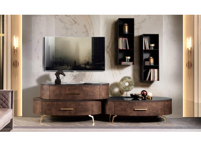 Design Wunnwand Séibord RTV Lowboard Anrichte 4 Deeler Set Mauerablage Nei