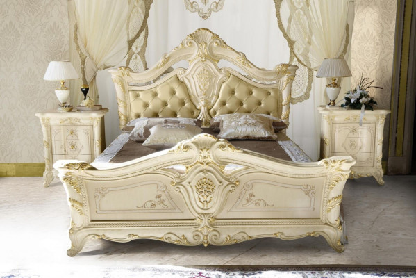 Chesterfield Schlofzëmmer Barock Still Miwwelen Textil Klassesch Bett Luxus