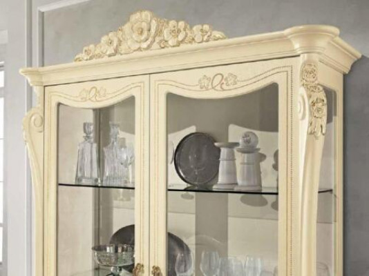 Vitrinn Beige Schaf Sall Iessen Bicherregal Miwwelen Massiv Holz Glasschaf Nei