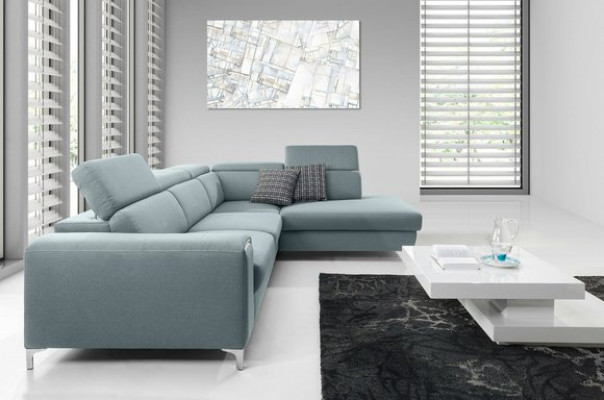 Designer-gemittlecht, mëllt Eckcouch an exquisitem Blo fir d'Wunnzëmmer