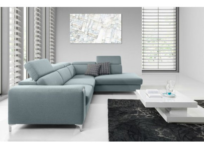 Designer-gemittlecht, mëllt Eckcouch an exquisitem Blo fir d'Wunnzëmmer