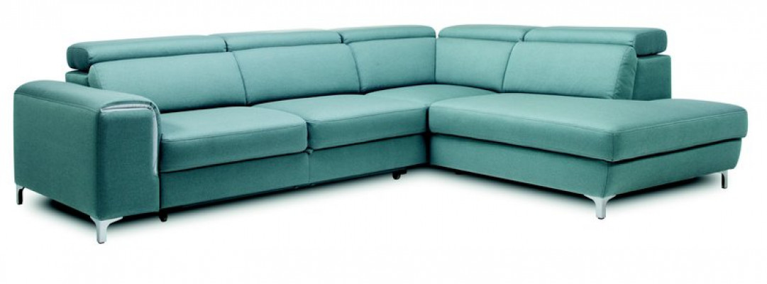 Designer-gemittlecht, mëllt Eckcouch an exquisitem Blo fir d'Wunnzëmmer