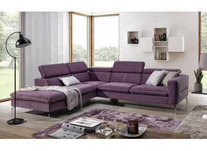 E präisst abgehalen Eckcanapé am moderne Stil fir Äert Doheem mat purpurroude Luxuspolsterung.