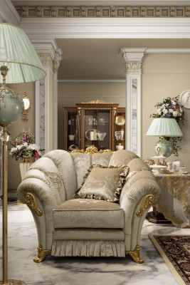 Fotell Stull Polster Televisioun Lieder Textil Stoff Beige Design Lounge Club Relax