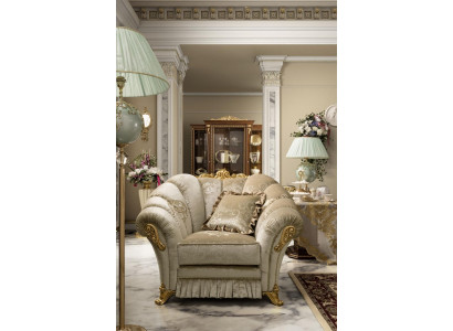 Fotell Stull Polster Televisioun Lieder Textil Stoff Beige Design Lounge Club Relax