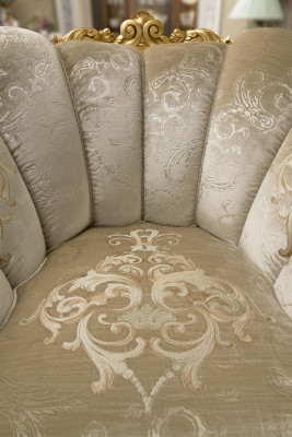 Fotell Stull Polster Televisioun Lieder Textil Stoff Beige Design Lounge Club Relax