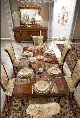 Kichen Still 6x Stull Set Textil Polster Sitz Holz Iesszëmmer Garnitur Iesszëmmer