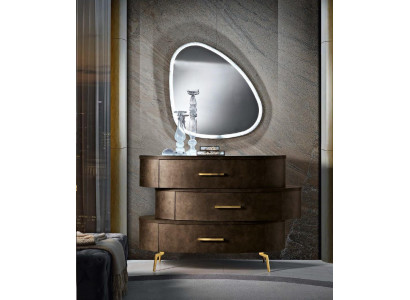 Kommode mat Spigel Kommoden Schlofzëmmer Schaf Holz Modern Design Brong Set