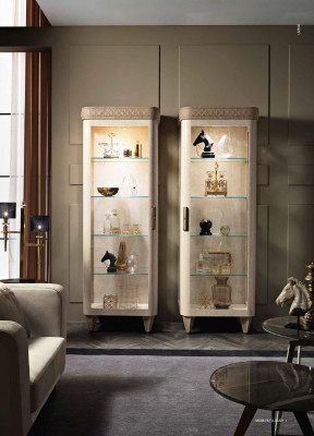 Vitrinen Glas Schaf Schiefregaler Regal Holz Vitrine Design Modern Wunnzëmmer Nei