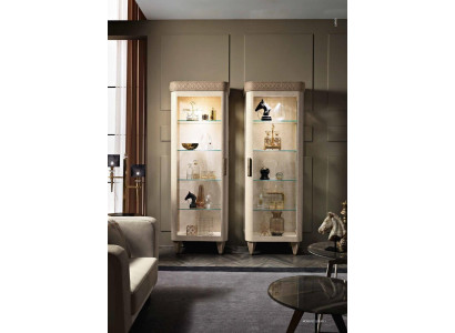 Vitrinen Glas Schaf Schiefregaler Regal Holz Vitrine Design Modern Wunnzëmmer Nei