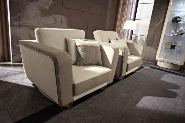 Sesselle Luxus Design Italienesch Miwwelen Stull Design Textil Wunnzëmmer Canapé Nei