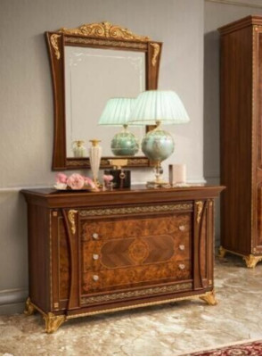 Kommoden-Set Italienesch Miwwelen 2 Stéck Massivholzkëscht mat Spigel Sideboard