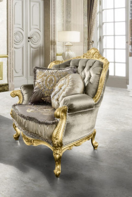 Fotell Relax Stoff Lounge Club Polster Design Canapé Canapé Sëtz Luxus Gold Nei
