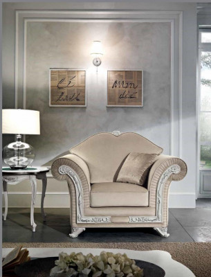 Fauteuil Luxus Klassesch Einsëtzeger Holz Beige Lehnstull Wunnzëmmer Miwwelen Italien