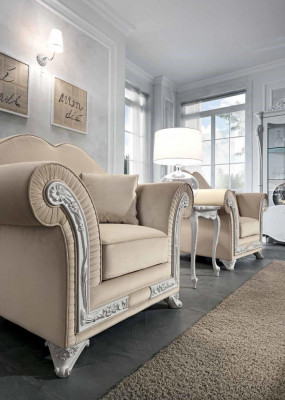 Fauteuil Luxus Klassesch Einsëtzeger Holz Beige Lehnstull Wunnzëmmer Miwwelen Italien