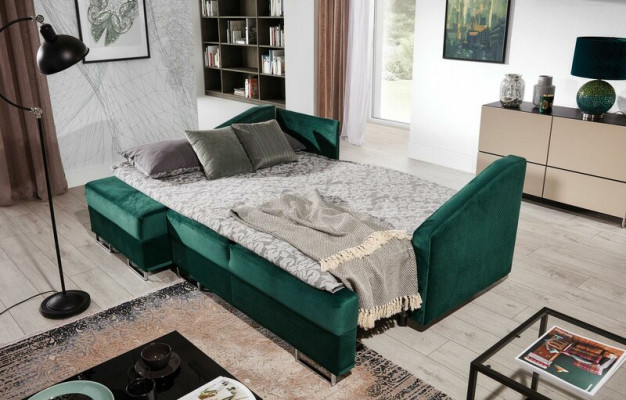 Luxus Ecksofa Couch - Smaragdgréng Sofa Polster Eckgarnitur Schlofffunktion nei