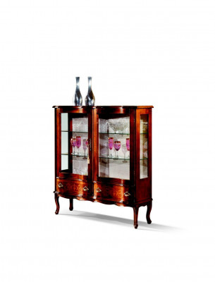 Designer Luxus Holz Vitrine Braun 2 Glas Dieren 2 Tiräng Italienesch Miwwelen