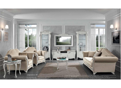 TV-Schaf Holz RTV Vitrin Wunnzëmmer Wunnwand Design Bizzotto Set 2-teil. Wäiss