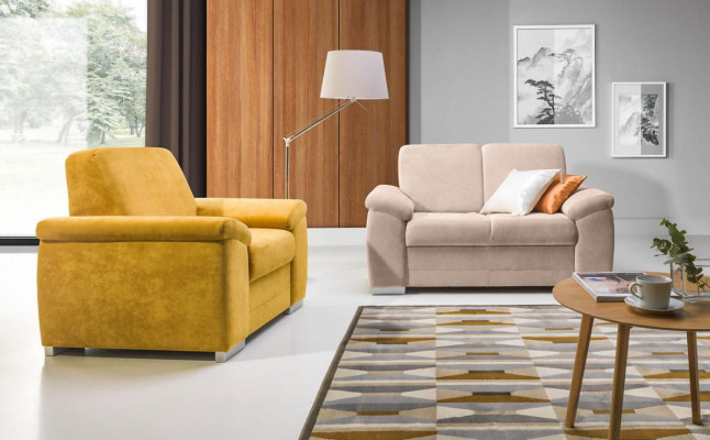 Design 2-Sëtzer Relax Sofas Club Lounge Sofa Textil Polster Canapé Stoff Canapéen