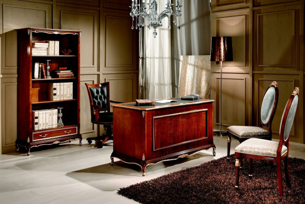 Holz Luxus Miwwel Klassesch Bicherregal am Barock Stil mat 1 Schufflach an Regaler.