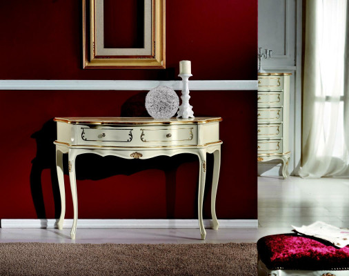 Design Miwwelen Stil Barock Luxus Konsolendësch Wäiss Holz Italienesch Dësch Dëscher