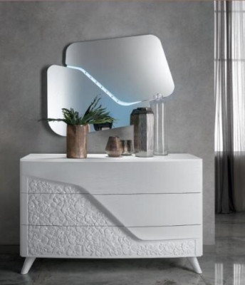 Kommod mat Spigel Holz Kommoden Miwwelen Schaf Schlofzëmmer Wäiss Sideboard Neit