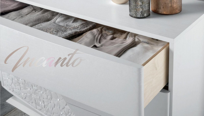 Kommod mat Spigel Holz Kommoden Miwwelen Schaf Schlofzëmmer Wäiss Sideboard Neit